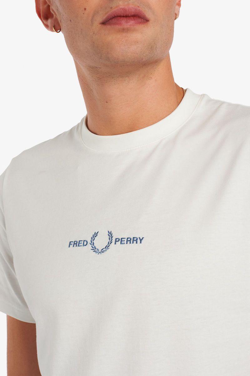 White Fred Perry Embroidered Men's T Shirts | PH 1654MQZA